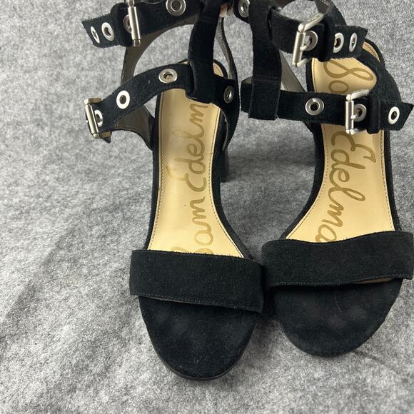 SAM EDELMAN Enya Ankle Strap Sandal Grommet Black Suede Leather Size 7 - Picture 3 of 7